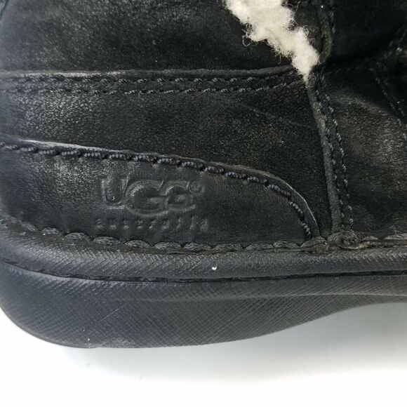 UGG Catalina Laced Black Nubuck Leather Sheepskin Boots Faux Fur Lined Size 6 - Picture 7 of 7